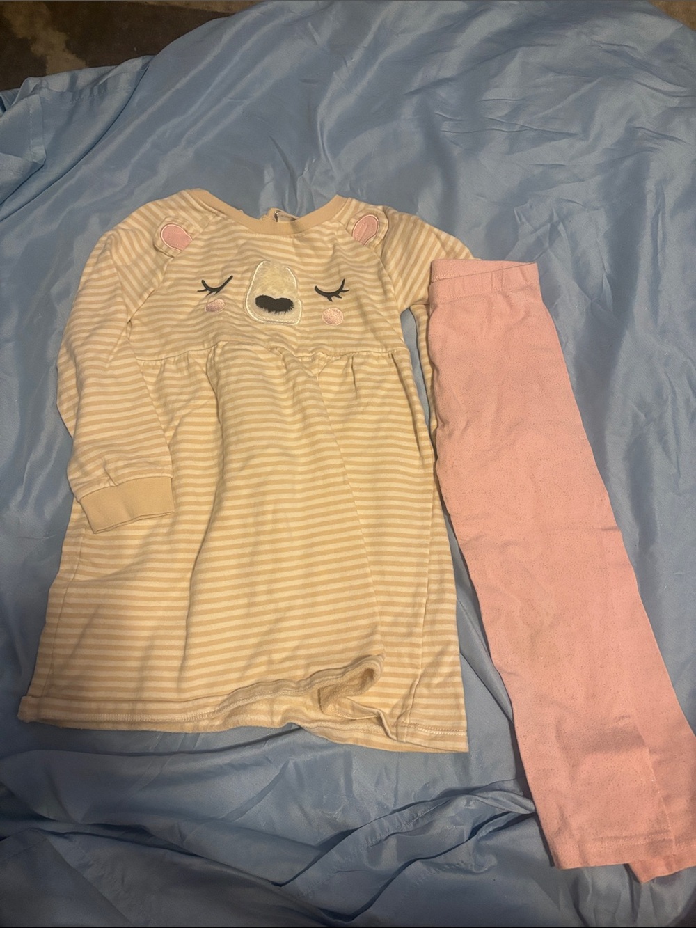 Girls' Pink and Cream Bear Stripe Set